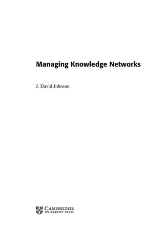 Cover of Managing knowledge networks by J. David Johnson