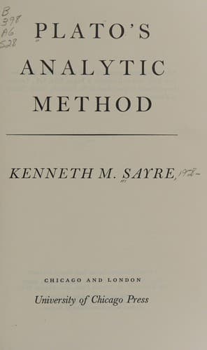 Cover of Plato's analytic method by Kenneth M. Sayre