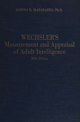 Cover of Wechsler's measurement and appraisal of adult intelligence by Joseph D. Matarazzo