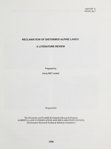Cover of Reclamation of disturbed alpine lands by Hardy BBT Limited