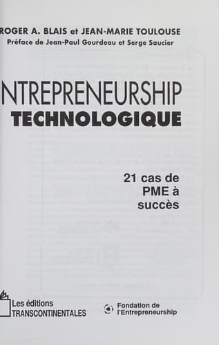 Cover of Entrepreneurship technologique by Roger A. Blais