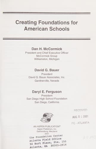 Cover of Creating foundations for American schools by Dan H McCormick