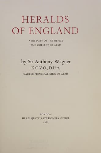 Cover of Heralds of England by Anthony Richard Wagner