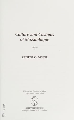 Cover of Culture and customs of Mozambique by George O Ndege