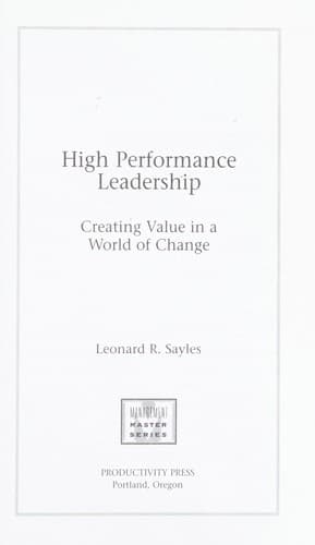 Cover of High Performance Leadership by Leonard R. Sayles