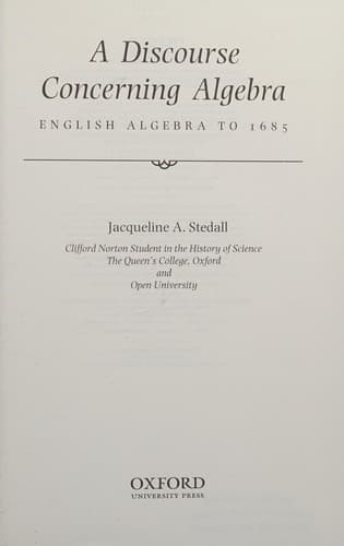 Cover of A discourse concerning algebra by Jacqueline A Stedall