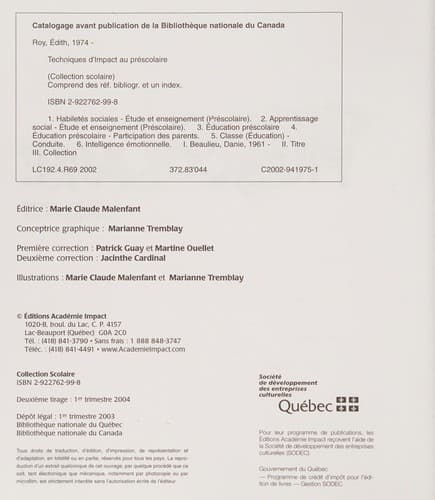 Cover of Techniques d'Impact au préscolaire by Édith Roy