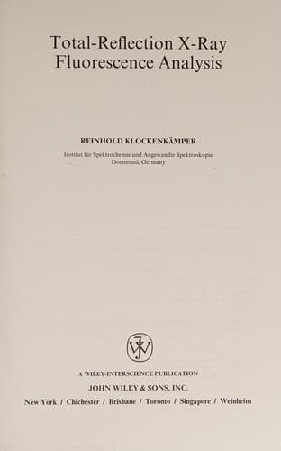 Cover of Total reflection X-ray fluorescence analysis by Reinhold Klockenkämper