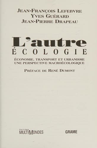 Cover of L' autre écologie by Jean-François Lefebvre