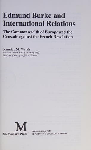 Cover of Edmund Burke and international relations by Welsh, Jennifer M