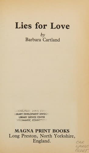 Cover of Lies for Love by Barbara Cartland