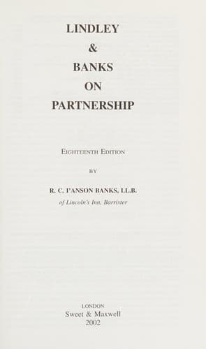Cover of Lindley & Banks on partnership by R. C. I'Anson Banks