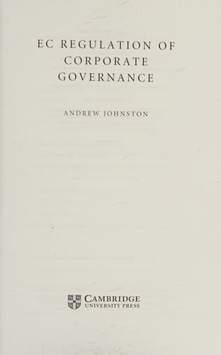 Cover of EC Regulation of Corporate Governance by Andrew Johnston