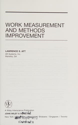 Cover of Work measurement and methods improvement by Lawrence S Aft