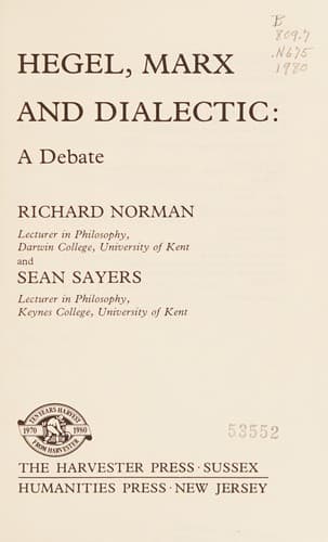 Cover of Hegel, Marx, and dialectic by Norman, Richard