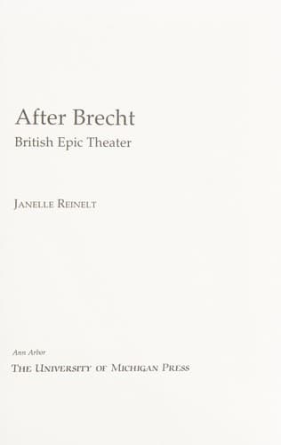 Cover of After Brecht by Janelle G. Reinelt