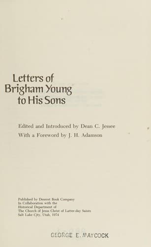 Cover of Letters of Brigham Young to his sons by Brigham Young