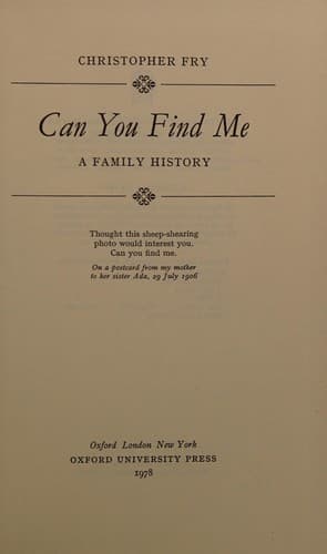 Cover of Can you find me by Christopher Fry