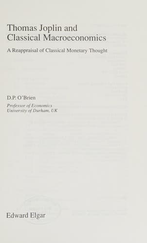 Cover of Thomas Joplin and classical macroeconomics by D. P. O'Brien