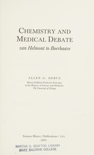 Cover of Chemistry and medical debate by Allen G Debus