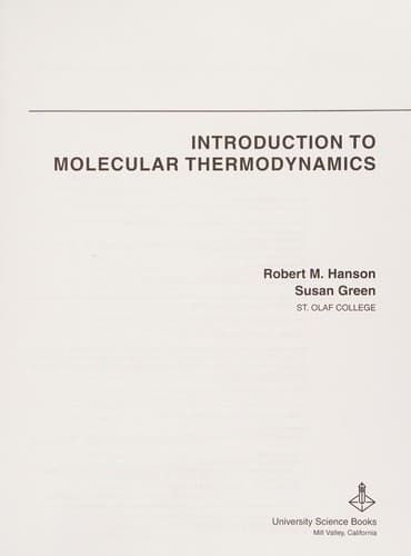 Cover of Introduction to molecular thermodynamics by Robert M. Hanson