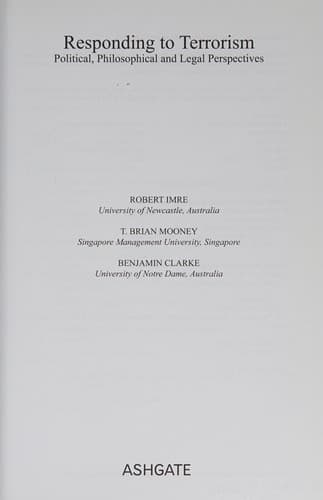 Cover of Responding to terrorism by Robert Imre