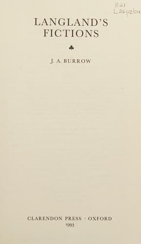 Cover of Langland's fictions by J. A. Burrow