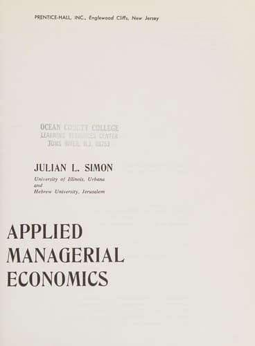Cover of Applied managerial economics by Julian Lincoln Simon