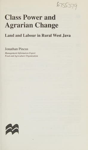 Cover of Class, power, and agrarian change by Jonathan Pincus