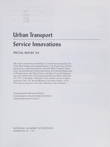 Cover of Urban transport service innovation by Conference on Urban Transport Service Innovations (1977 San Diego, Calif)
