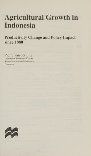 Cover of Agricultural growth in Indonesia by Pierre van der Eng