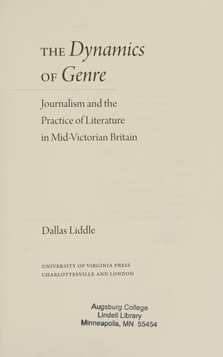 Cover of The dynamics of genre by Dallas Liddle