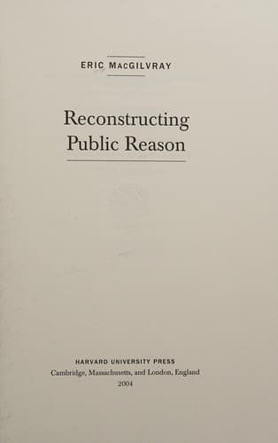 Cover of Reconstructing public reason by Eric MacGilvray