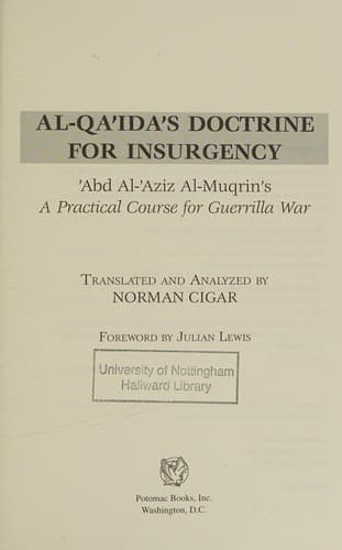 Cover of Al-Qaida's doctrine for insurgency by Abd al-Aziz Muqrin
