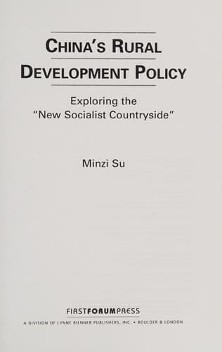 Cover of China's rural development policy by Minzi Su