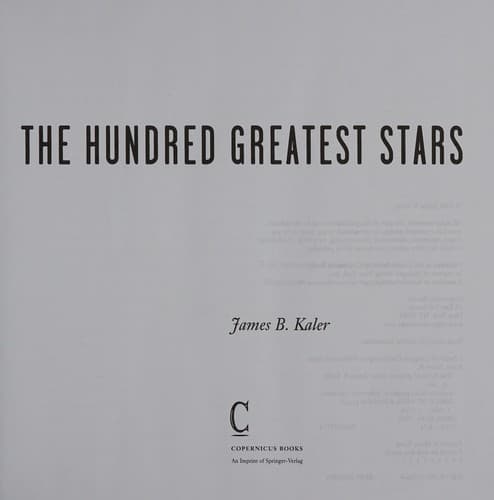 Cover of The hundred greatest stars by James B Kaler