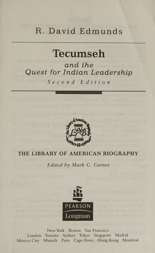 Cover of Tecumseh and the Quest for Indian Leadership by R. David Edmunds