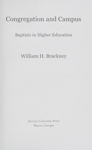 Cover of Congregation and campus by William H. Brackney