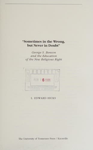 Cover of "Sometimes in the wrong, but never in doubt" by L. Edward Hicks