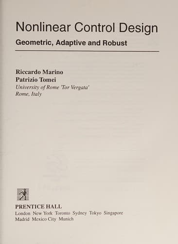 Cover of Nonlinear control design by Riccardo Marino