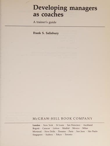 Cover of Developing managers as coaches by Frank Salisbury