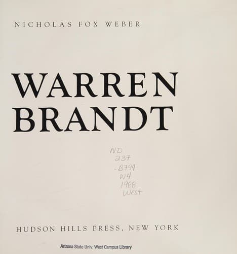 Cover of Warren Brandt by Nicholas Fox Weber