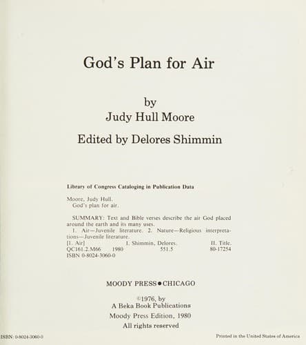 Cover of God's plan for air by Judy Hull Moore