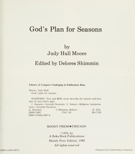 Cover of God's plan for seasons by Judy Hull Moore