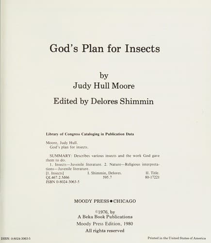 Cover of God's plan for insects by Judy Hull Moore