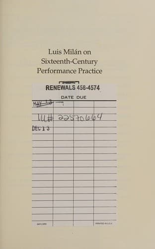 Cover of Luis Milán on sixteenth-century performance practice by Luis Gásser