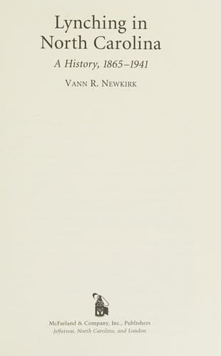 Cover of Lynching in North Carolina by Vann R. Newkirk