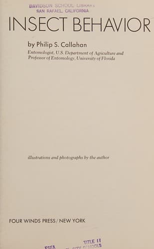 Cover of Insect behavior by Philip S. Callahan