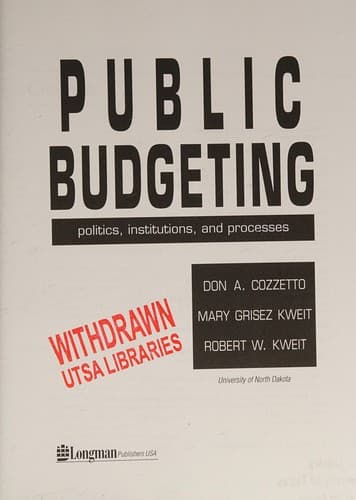 Cover of Public budgeting by Don Cozzetto