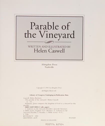 Cover of The parable of the vineyard by Helen Rayburn Caswell
